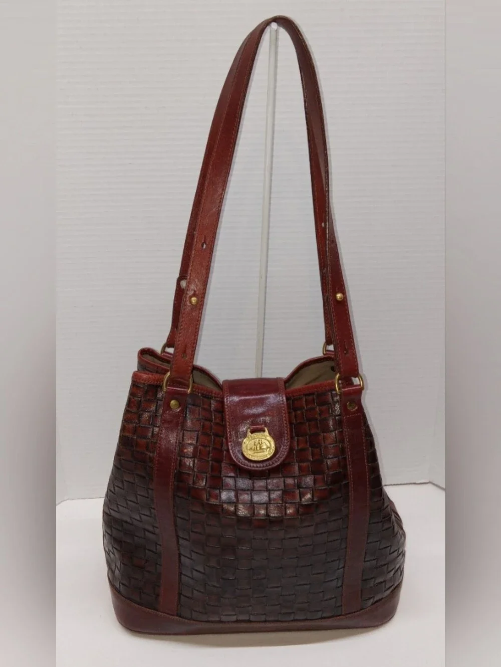 Brahmin Woven Leather Hobo in Rich Mahogany